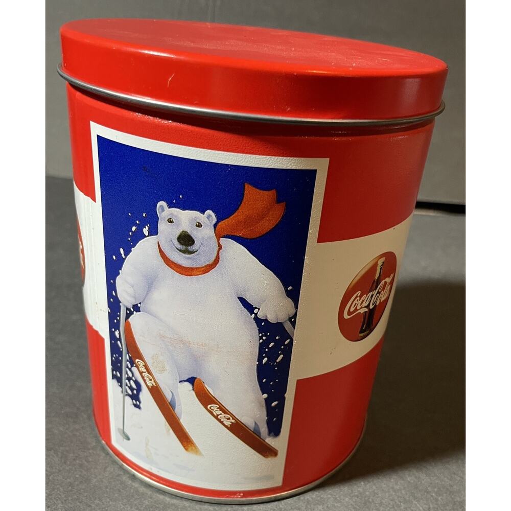 Vintage 1994 Coke Coca Cola Polar Bears Winter Sports Round Tin Empty